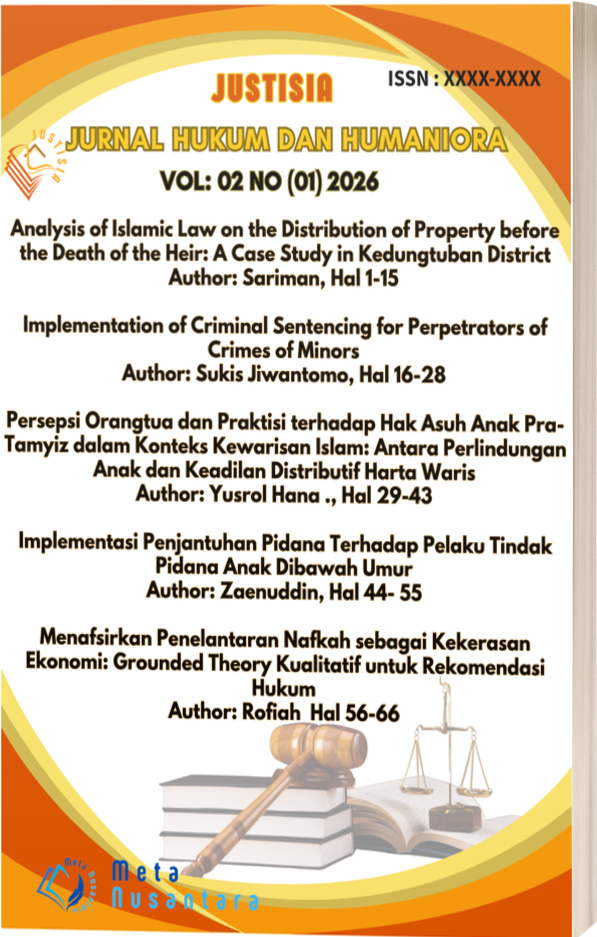 					View Vol. 2 No. 01 (2026): Justisia: Jurnal Hukum Dan Humaniora
				