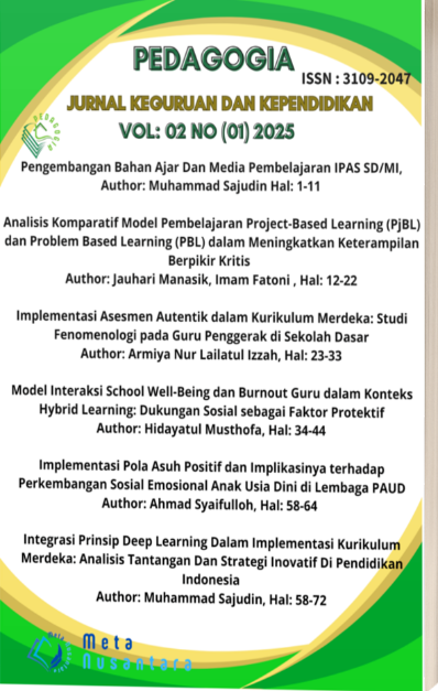 View Vol. 2 No. 01 (2025): Pedagogia: Jurnal keguruan dan Kependidikan